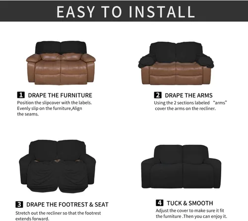 Vista 6 de Easy-Going - Funda elástica de microfibra para sofá reclinable seccional, suave vellón ajustable a tu sofá de 2 cuerpos, lavable, protector
