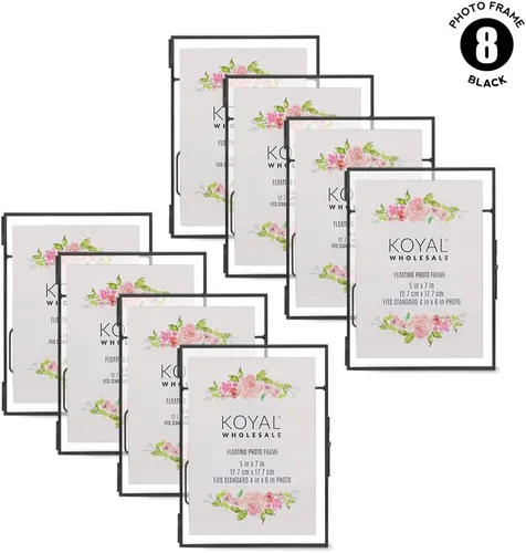 Vista 5 de Koyal Wholesale 8 marcos de fotos flotantes de vidrio prensado de 5 x 7 pulgadas con soportes, marco transparente negro para flores prensadas