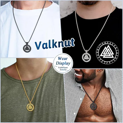Vista 2 de FaithHeart Collar de medalla vikinga para hombre, resistente acero inoxidable, collar con colgante de mitología nórdica retro con caja de regalo