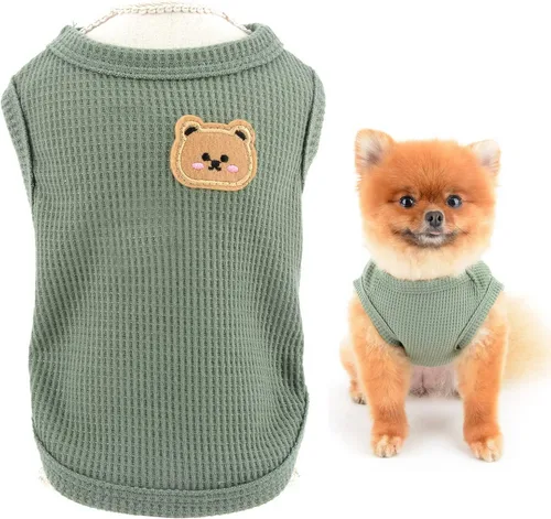 Vista 10 de SMALLLEE_LUCKY_STORE Camiseta sin mangas de punto gofre con bonito oso para cachorros, para perros pequeños, gatos, niños y niñas, camiseta