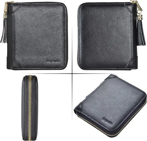 Vista 6 de Easyoulife Tarjetero de cuero con cremallera para mujer, bloqueo RFID