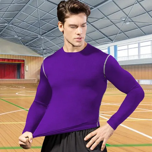 Vista 2 de Queerier Paquete de 3 camisetas de compresión para hombre, camisetas de manga larga para hombre, camiseta térmica deportiva