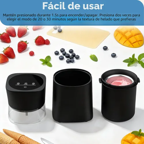 Vista 3 de Máquina para hacer helados con tazón precongelado, máquina de helados casera recargable, máquina eléctrica de helado pequeña de 20/30 minutos