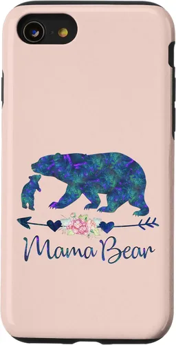 Vista 18 de Teal Blue Purple Floral Mama Bear and One Cub Light Pink Case for iPhone 17