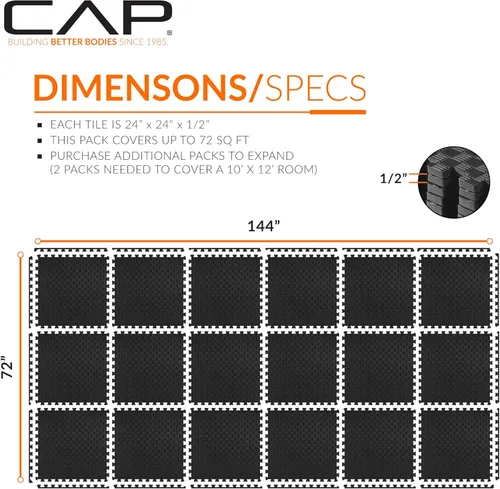 Vista 72 de CAP Puzzle Exercise Mats 1/2” Thick EVA Interlocking Foam Tiles for Home Gym Flooring Multiple Options