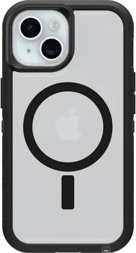 Vista 4 de OtterBox Funda transparente para iPhone 17e, 16e, 15, 14 y 13 Defender Series XT, lado oscuro (negro/transparente), sin pantalla, resistente, a