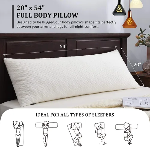 Vista 3 de Basic Beyond Almohadas de espuma viscoelástica - Almohadas largas para adultos, 20 x 54, duermen de lado y espalda