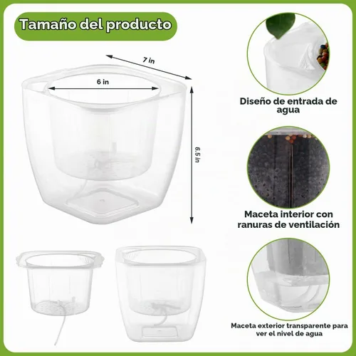 Vista 4 de Paquete de 3 macetas transparentes de riego automático de 7 pulgadas para plantas de interior, macetas grandes de violeta africana, macetas