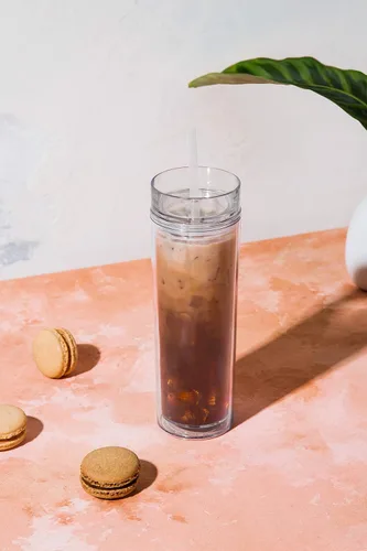 Vista 2 de Maars - Vaso térmico de acrílico delgado transparente con tapa y pajilla 16 onzas de plástico acrílico premium, de doble pared, aislante