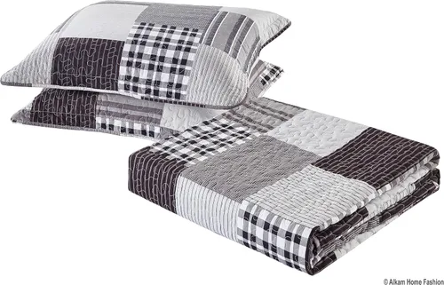 Vista 2 de All American Collection - Juego de colcha reversible de 3 piezas, diseño de cuadros