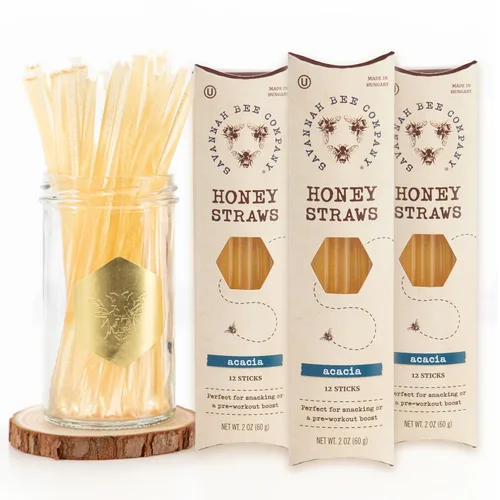 Vista 9 de Savannah Bee Company Honey Straws - Pajitas de Miel de Acacia Pura y Totalmente Natural Hechas en EE.UU. - Aperitivos Saludables para Niños