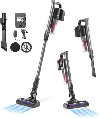Vista 9 de IRIS USA Aspiradora ciclónica inalámbrica con cabezal de cepillo motorizado, base de soporte y 4 accesorios, barra de succión de 60 K RPM, batería
