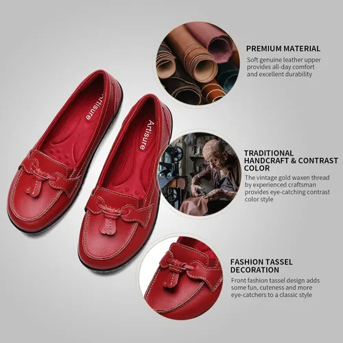 Vista 3 de Artisure Mocasines de cuero clásicos y cómodos para mujer, estilo casual, con borlas, bonitos zapatos de vestir para el trabajo, oficina, zapatos