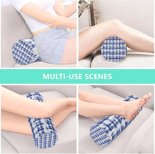 Vista 7 de Rollo cervical para el cuello, almohada redonda con estampado de teñido anudado azul y blanco, almohadas de espuma viscoelástica lavables, almohada