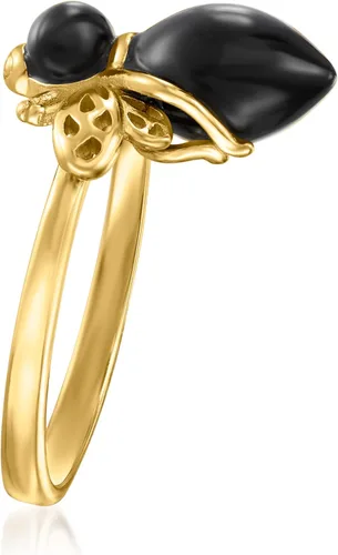 Vista 3 de Ross-Simons Anillo de abejorro de ónix negro en oro de 18 quilates sobre plata esterlina