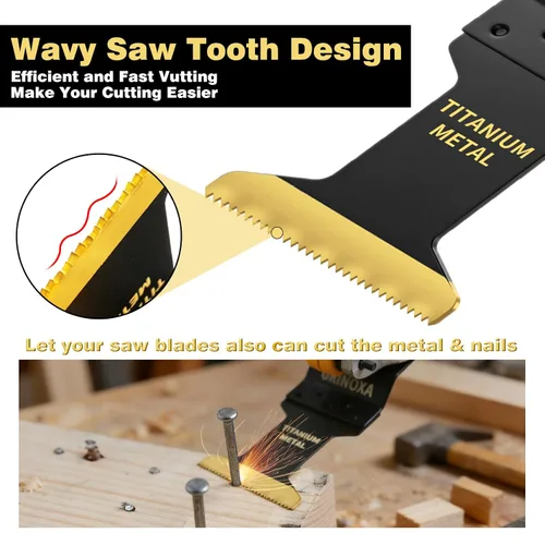 Vista 5 de 3 cuchillas oscilantes de titanio, cuchillas multiherramienta universales profesionales para uñas de metal y madera, aptas para Dewalt Milwaukee
