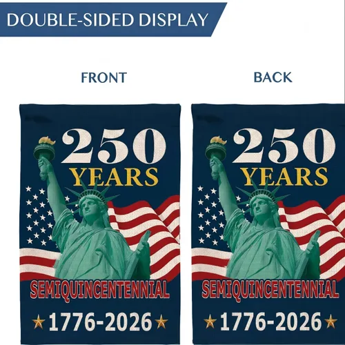 Vista 3 de Bandera de jardín de 250 años de América, pancarta patriótica de doble cara del 250 aniversario de Estados Unidos, diseño de estatua de la libertad