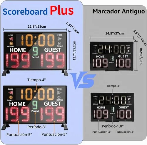 Vista 2 de YZ Bigger LED Digital Scoreboard, Portable Basketball Scoreboard with Timer Clock, Electronic Scoreboard with Remote, Tabletop Scoreboard Clock