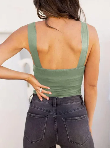 Vista 9 de Reoria - Camiseta sin mangas sexy tipo body con escote cuadrado para mujer, ropa para discoteca