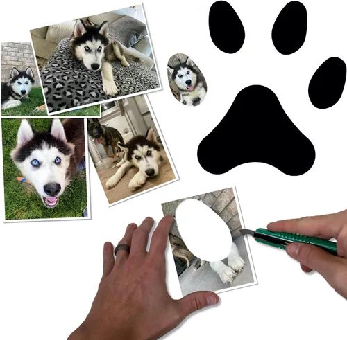 Vista 3 de BARNWOODUSA - Marco de collage de huellas de perro o gato, marco de fotos de 5 aperturas para mascotas, conmemoración del viaje de la mascota, gris