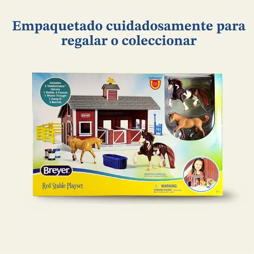 Vista 8 de Breyer Stablemates Juego de Establo Rojo con 2 Caballos – Juguetes Realistas de Caballos para Niñas de 4–8 Años, Juego de Granero con Cercas