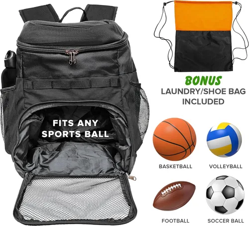 Vista 3 de Xelfly Mochila de baloncesto con compartimento para pelotas