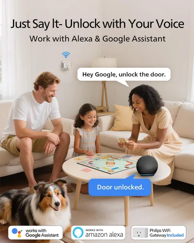 Vista 3 de Philips - Cerradura inteligente WiFi con manija, cerradura de puerta sin llave con reconocimiento de huellas dactilares y puente WiFi, cerraduras