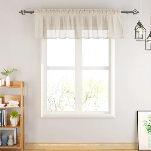 Vista 6 de Cenefas traslúcidas beige de 18 pulgadas, cortinas para ventana de sala de estar, dormitorio, cocina, mini paneles de cortina cortos pequeños