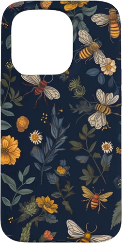 Vista 14 de Bees and Wildflowers on Dark Blue Funda para iPhone 17