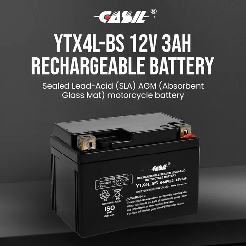 Vista 2 de YTX4L-BS Batería SLA Power Sport de 12 V 3AH 50 CCA - Batería Casil