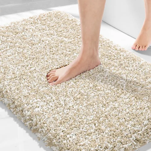 Vista 55 de Yimobra Alfombras de baño en negro y blanco antideslizantes lavables, tapetes de baño ultra suaves y absorbentes de agua, alfombra de ducha suave