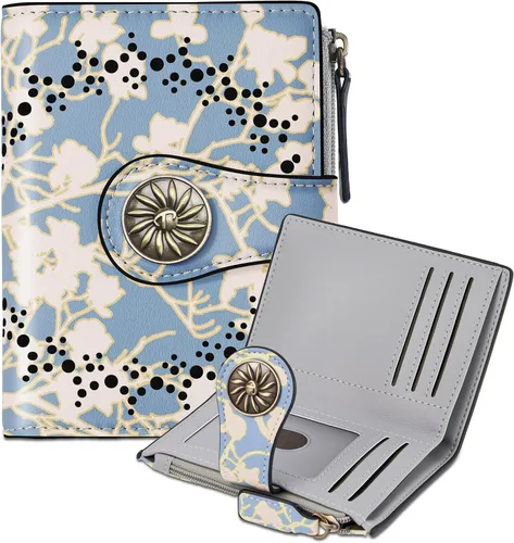 Vista 29 de Tipmile - Cartera pequeña para mujer, cartera de cuero con bloqueo RFID, plegable con bolsillo para monedas y con cremallera, Beige, Casual