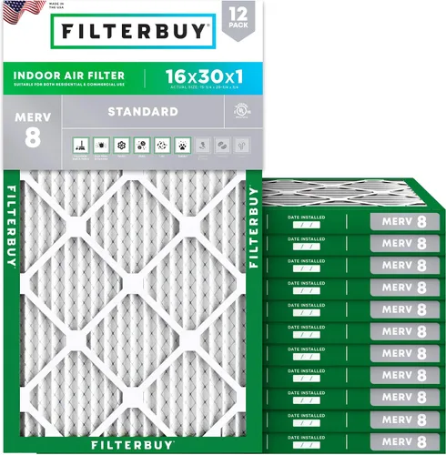 Vista 84 de Filterbuy Filtro de aire MERV 8 de 8 x 14 x 1 pulgadas para defensa contra el polvo y las alergias (paquete de 12), electrostático plisado HVAC