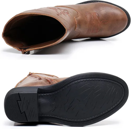 Vista 5 de Felabo Botas vaqueras para niños y niñas, con punta cuadrada occidental, botas vaqueras con tacón para caminar (bebéniño pequeñoniño grande)