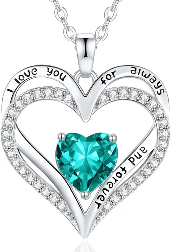 Vista 134 de CDE Collares de piedra natal para mujer, plata de ley 925, collar con colgante de corazón para siempre, Navidad, cumpleaños, aniversario, día de San
