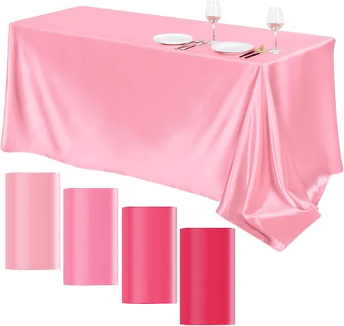 Vista 9 de TURSTIN Paquete de 4 manteles de satén negro de 102 x 58 pulgadas, mantel rectangular de seda brillante, tela suave, decoración de mesa para bodas