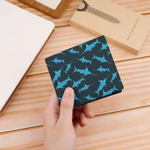 Vista 3 de Cartera caótica con diseño de pez espada y animales del océano para mujeres y hombres, monedero de cuero plegable con tarjeta gráfica, tamaño único