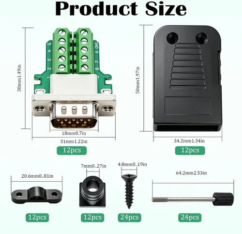 Vista 2 de 12PCS DB9 Macho Solderless 9 Pin Breakout Connector 12 piezas macho sin soldadura