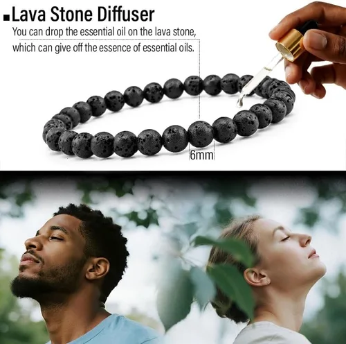 Vista 7 de Pulsera contra el mal de ojo de 0.236 pulgadas, pulseras de cuentas ajustables elásticas naturales