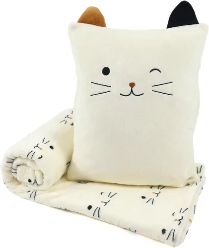 Vista 11 de Juego de almohada y cobija de viaje 3 en 1 para niños - 102x152cm, almohada de felpa con calentador de manos, cobija con diseño de dinosaurio