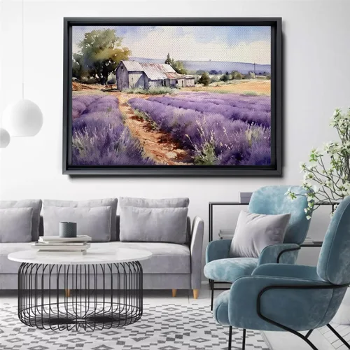 Vista 4 de Fields of Lavender, Watercolor Provence Landscape and Lavender Field - Watercolor Painting of Serene Beauty
