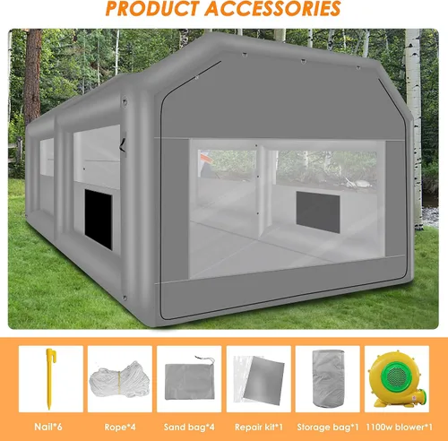Vista 4 de QILEBA Cabina de pintura inflable de 20 x 13.5 x 9 pies con soplador de 1100 W, cabina de pintura portátil con sistema de filtro de aire