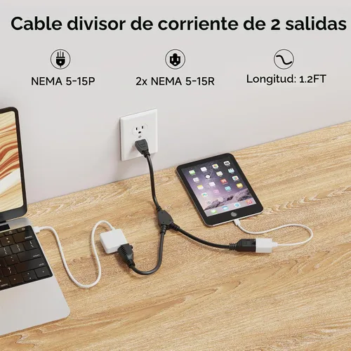 Vista 2 de [Listado ETL] Cable Matters - Paquete de 2 divisores de potencia de 16 AWG