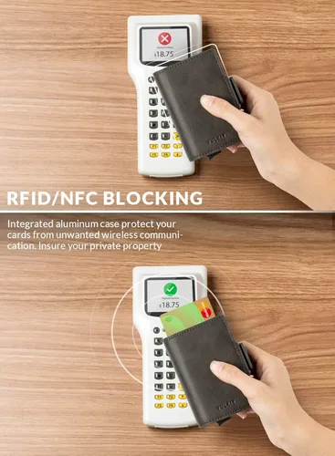 Vista 3 de VULKIT Credit Card Holder RFID Blocking Leather Automatic Pop Up Wallet Magnetic Wallet Double Card Case for Men and Women