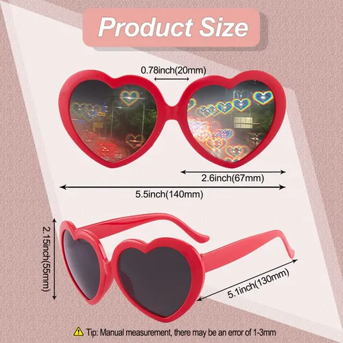 Vista 2 de Paquete de 4 lentes de difracción en forma de corazón para mujer, lentes de sol con efecto de corazón perfectos para accesorios del día de San