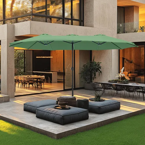 Vista 15 de MFSTUDIO Sombrilla de patio de 15 pies con base incluida, sombrilla rectangular grande de mercado de doble cara para exteriores con mango
