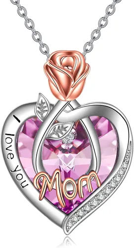 Vista 21 de Joyería de plata esterlina 925 para mujer, collar con pendiente de flor y corazón de cristal, para cumpleaños, regalos para mamá, abuela, esposa 01