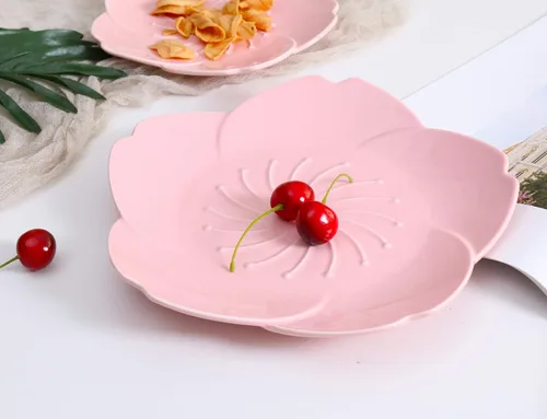 Vista 4 de Jusalpha Juego de platos de vajilla de 3 piezas de porcelana rosa Juego de 3 platos de diferentes tamaños