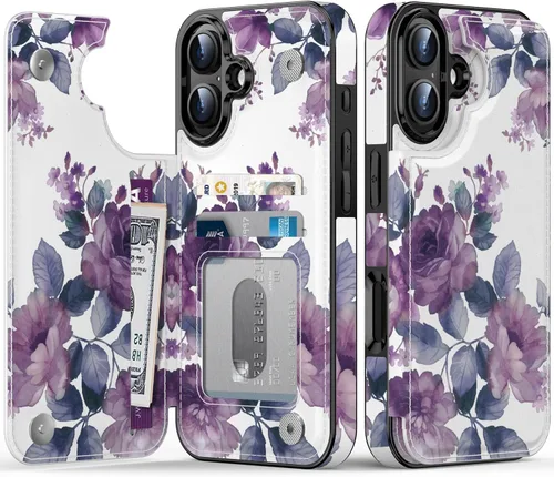 Vista 18 de FUNMIKO Funda tipo cartera para iPhone 13 con tarjetero, bloqueo RFID, protección de grado militar y obras de arte impresas con rayos UV, cierre