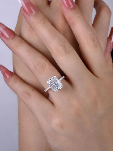 Vista 6 de Anillo de compromiso alargado de 4.0 quilates para mujer, anillo de compromiso de plata esterlina con diamantes de imitación